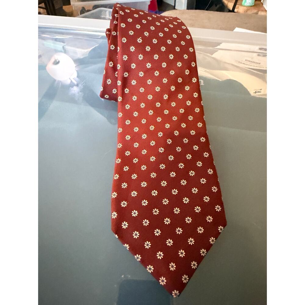 Red Floral Silk Tie Made in Italy Classic‎ Necktie Mens